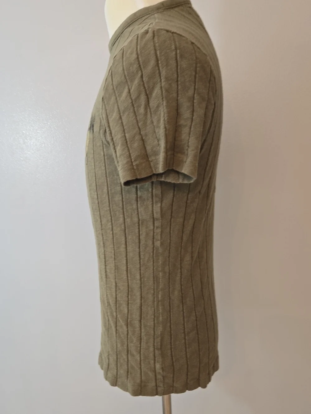 Vintage Polo Ralph Lauren Ribbed Military Stencil T-Shirt Olive Green Large